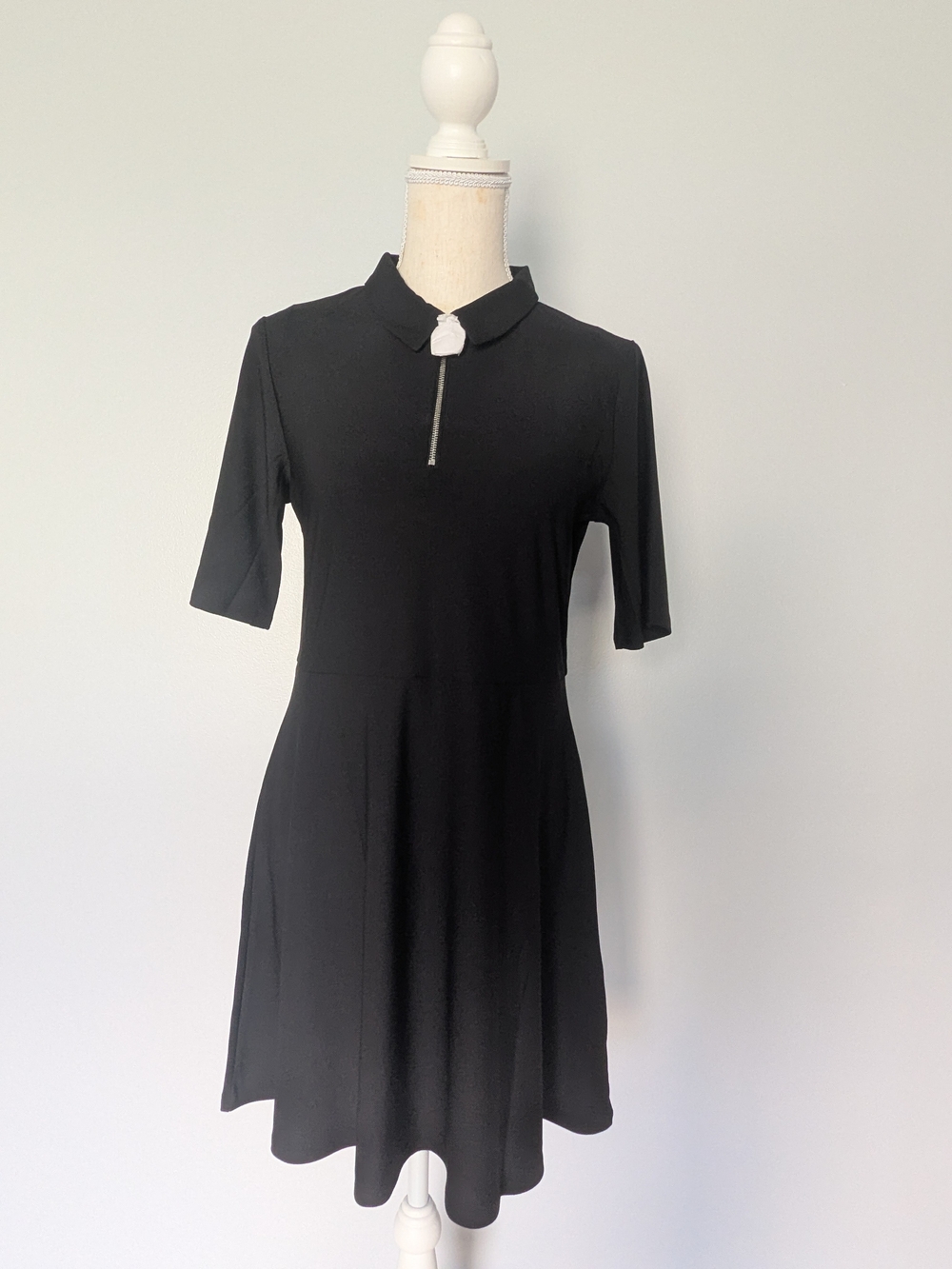 NWT! Divided by H&M Black Collared Zip-Front Skater Dress - Size S